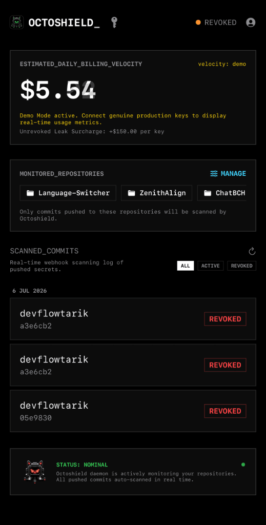 Octoshield iOS App Dashboard
