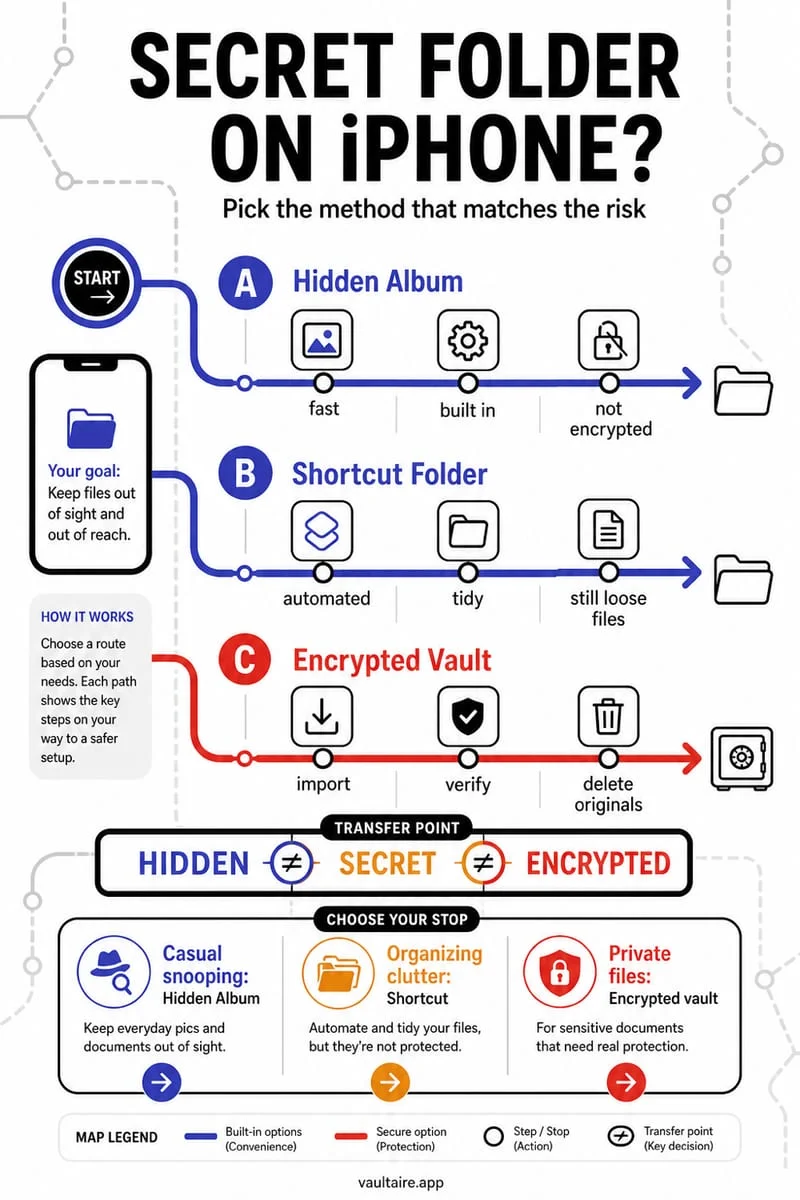 Creating an encrypted secret folder on iPhone inside Octoshield vs iOS built-in hidden folders